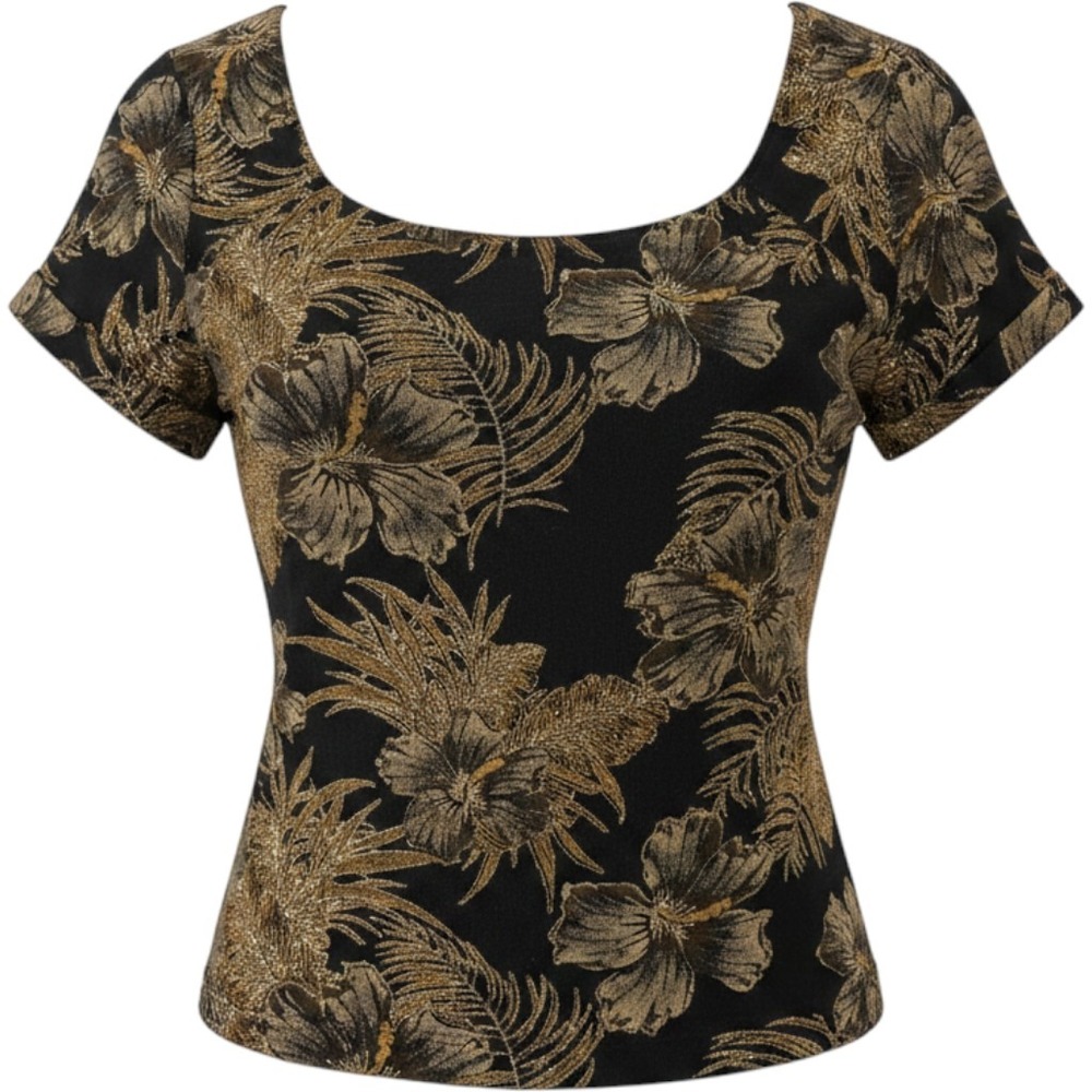 Ronni Nicole Blouse Women PL Black Gold NWT Metallic Floral Scoop Neck FF696